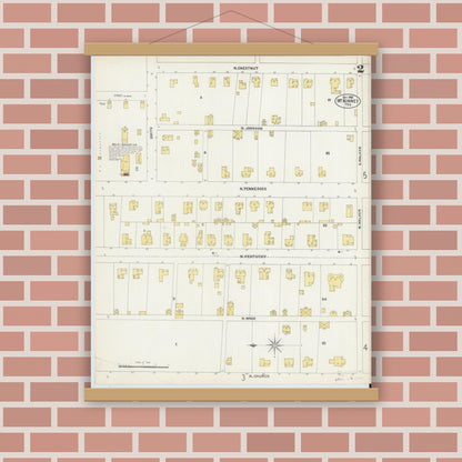 Old map wall art mockup — magnetic wood frame on brick wall — Sanborn Fire Insurance Map from McKinney, Collin County, Texas (1902), Sheet #0002