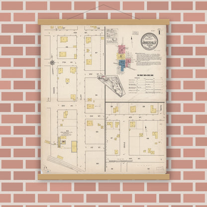 Old map wall art mockup — magnetic wood frame on brick wall — Sanborn Fire Insurance Map from Graceville, Jackson County, Florida (1922) - Complete Map Set