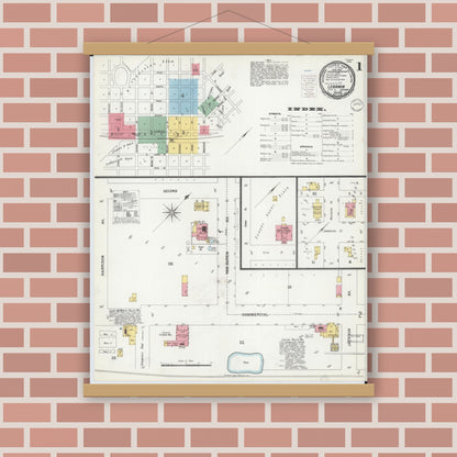 Old map wall art mockup — magnetic wood frame on brick wall — Sanborn Fire Insurance Map from Lebanon, Laclede County, Missouri (1900), Sheet #0001