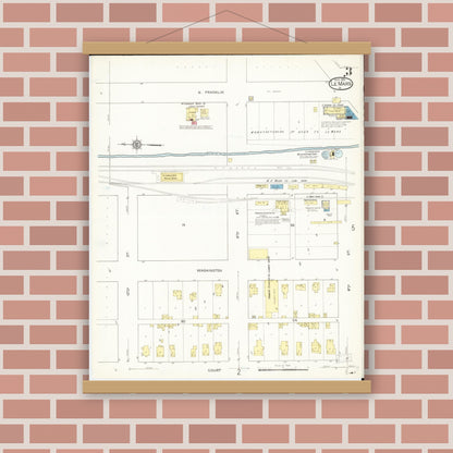 Old map wall art mockup — magnetic wood frame on brick wall — Sanborn Fire Insurance Map from Le Mars, Plymouth County, Iowa (1913), Sheet #0003