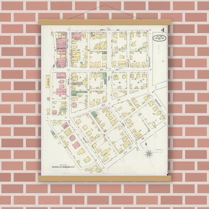 Old map wall art mockup — magnetic wood frame on brick wall — Sanborn Fire Insurance Map from Irwin, Westmoreland County, Pennsylvania (1894), Sheet #0004