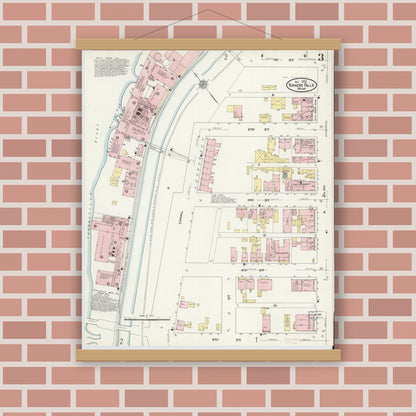 Old map wall art mockup — magnetic wood frame on brick wall — Sanborn Fire Insurance Map from Turners Falls, Franklin County, Massachusetts (1909), Sheet #0003