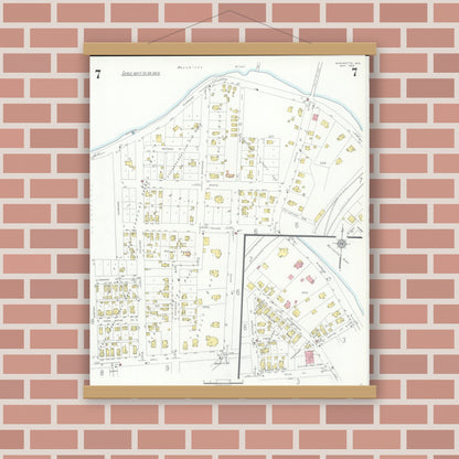 Old map wall art mockup — magnetic wood frame on brick wall — Sanborn Fire Insurance Map from Marinette, Marinette County, Wisconsin (1935), Sheet #0007