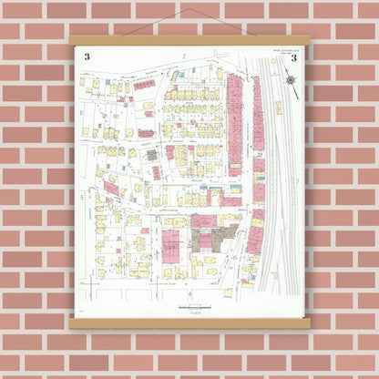 Old map wall art mockup — magnetic wood frame on brick wall — Sanborn Fire Insurance Map from Mingo Junction, Jefferson County, Ohio (1946), Sheet #0003