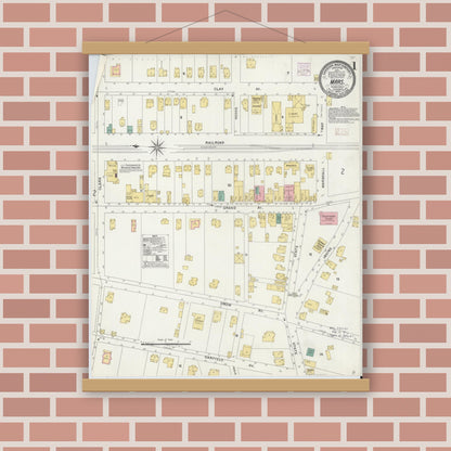 Old map wall art mockup — magnetic wood frame on brick wall — Sanborn Fire Insurance Map from Mars, Butler County, Pennsylvania (1905), Sheet #0001