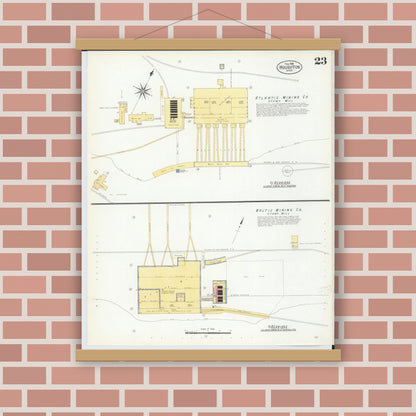 Old map wall art mockup — magnetic wood frame on brick wall — Sanborn Fire Insurance Map from Houghton, Houghton County, Michigan (1908), Sheet #0023
