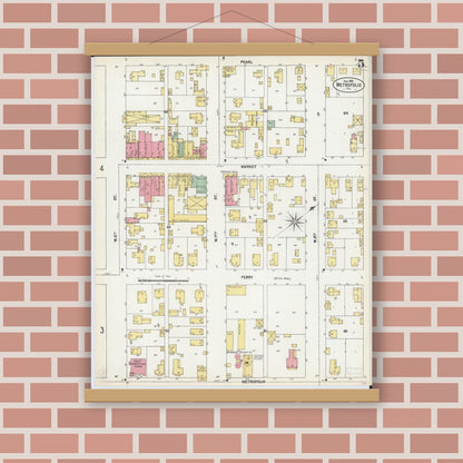 Old map wall art mockup — magnetic wood frame on brick wall — Sanborn Fire Insurance Map from Metropolis, Massac County, Illinois (1902), Sheet #0005