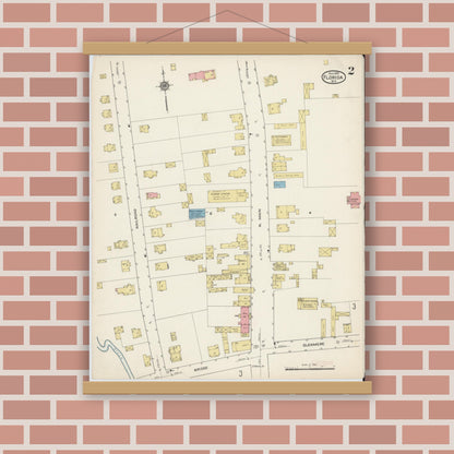 Old map wall art mockup — magnetic wood frame on brick wall — Sanborn Fire Insurance Map from Florida, Orange County, New York (1915), Sheet #0002