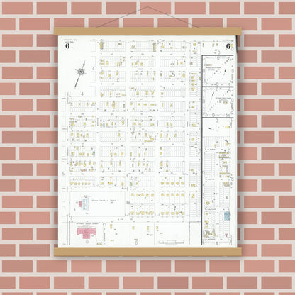Old map wall art mockup — magnetic wood frame on brick wall — Sanborn Fire Insurance Map from McCamey, Upton County, Texas (1946), Sheet #0006