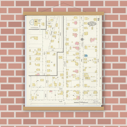 Old map wall art mockup — magnetic wood frame on brick wall — Sanborn Fire Insurance Map from Georgetown, Brown County, Ohio (1912), Sheet #0002