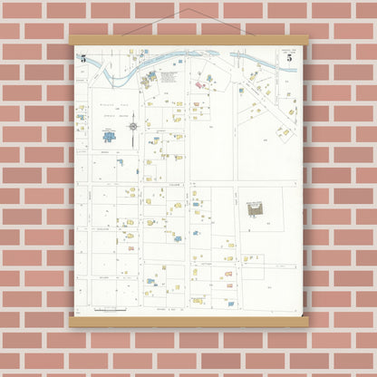 Old map wall art mockup — magnetic wood frame on brick wall — Sanborn Fire Insurance Map from Mason, Mason County, Texas (1936), Sheet #0005