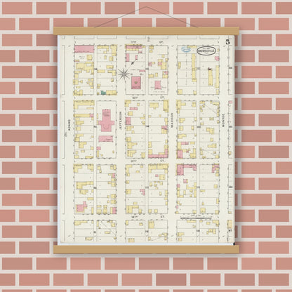 Old map wall art mockup — magnetic wood frame on brick wall — Sanborn Fire Insurance Map from Brownsville, Cameron County, Texas (1894), Sheet #0005