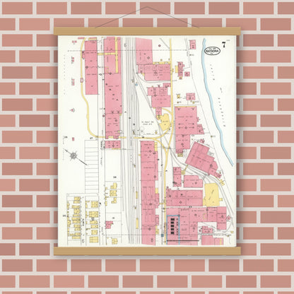 Old map wall art mockup — magnetic wood frame on brick wall — Sanborn Fire Insurance Map from Natrona, Allegheny County, Pennsylvania (1921), Sheet #0007
