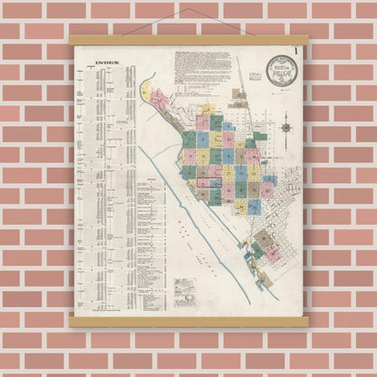 Old map wall art mockup — magnetic wood frame on brick wall — Sanborn Fire Insurance Map from Vallejo, Solano County, California (1919) - Complete Map Set