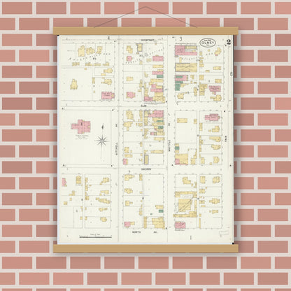 Old map wall art mockup — magnetic wood frame on brick wall — Sanborn Fire Insurance Map from Olney, Richland County, Illinois (1902), Sheet #0002