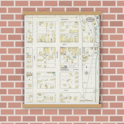 Old map wall art mockup — magnetic wood frame on brick wall — Sanborn Fire Insurance Map from Winneconne, Winnebago County, Wisconsin (1893), Sheet #0002