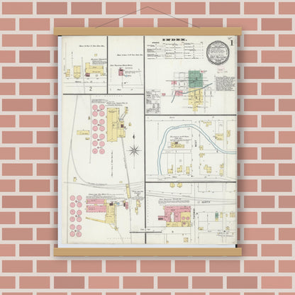 Old map wall art mockup — magnetic wood frame on brick wall — Sanborn Fire Insurance Map from East Palestine, Columbiana County, Ohio (1896) - Complete Map Set