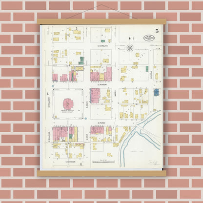 Old map wall art mockup — magnetic wood frame on brick wall — Sanborn Fire Insurance Map from Paulding, Paulding County, Ohio (1907), Sheet #0005