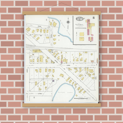 Old map wall art mockup — magnetic wood frame on brick wall — Sanborn Fire Insurance Map from Boyne City, Charlevoix County, Michigan (1919), Sheet #0008