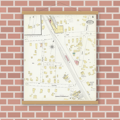 Old map wall art mockup — magnetic wood frame on brick wall — Sanborn Fire Insurance Map from Randolph, Cattaraugus County, New York (1907), Sheet #0004