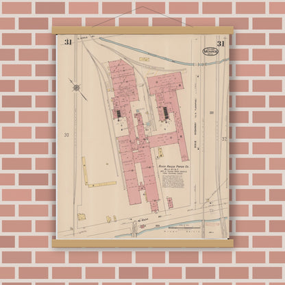 Old map wall art mockup — magnetic wood frame on brick wall — Sanborn Fire Insurance Map from Monroe, Monroe County, Michigan (1922), Sheet #0031