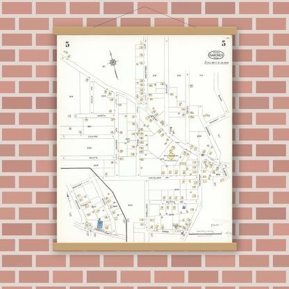 Old map wall art mockup — magnetic wood frame on brick wall — Sanborn Fire Insurance Map from Gardner, Worcester County, Massachusetts (1923), Sheet #0005