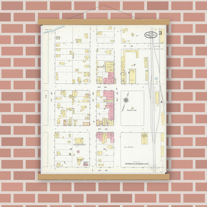 Old map wall art mockup — magnetic wood frame on brick wall — Sanborn Fire Insurance Map from Pine City, Pine County, Minnesota (1911), Sheet #0003