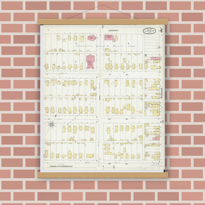 Old map wall art mockup — magnetic wood frame on brick wall — Sanborn Fire Insurance Map from Lorain, Lorain County, Ohio (1896), Sheet #0004