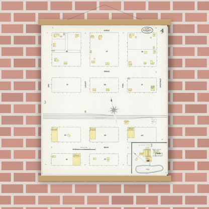 Old map wall art mockup — magnetic wood frame on brick wall — Sanborn Fire Insurance Map from Forney, Kaufman County, Texas (1901), Sheet #0004