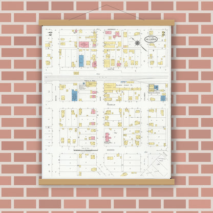 Old map wall art mockup — magnetic wood frame on brick wall — Sanborn Fire Insurance Map from Hilliards, Franklin County, Ohio (1929), Sheet #0002