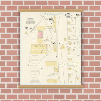 Old map wall art mockup — magnetic wood frame on brick wall — Sanborn Fire Insurance Map from Groveton, Trinity County, Texas (1912), Sheet #0007