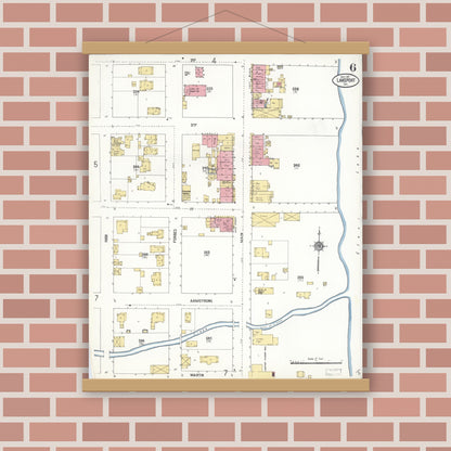 Old map wall art mockup — magnetic wood frame on brick wall — Sanborn Fire Insurance Map from Lakeport, Lake County, California (1911), Sheet #0006