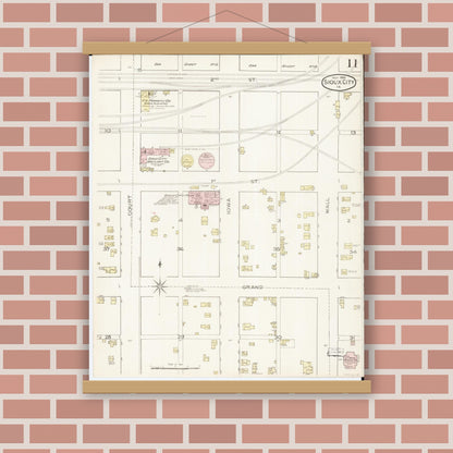 Old map wall art mockup — magnetic wood frame on brick wall — Sanborn Fire Insurance Map from Sioux City, Woodbury County, Iowa (1886), Sheet #0011