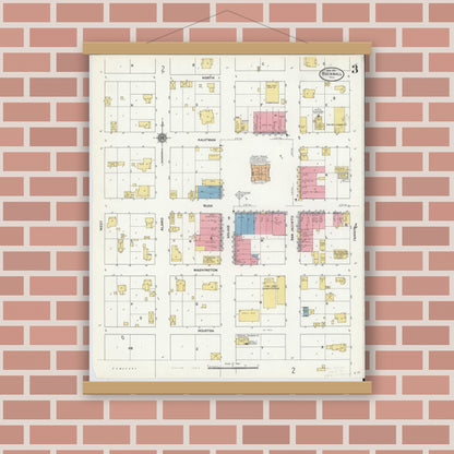 Old map wall art mockup — magnetic wood frame on brick wall — Sanborn Fire Insurance Map from Rockwall, Rockwall County, Texas (1911), Sheet #0003