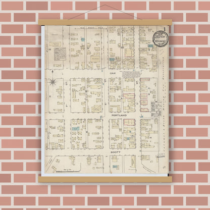Old map wall art mockup — magnetic wood frame on brick wall — Sanborn Fire Insurance Map from Red Jacket, Houghton County, Michigan (1884) - Complete Map Set