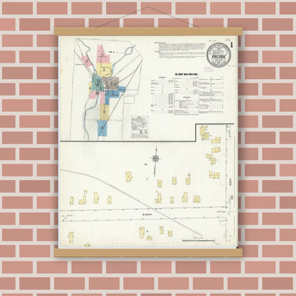 Old map wall art mockup — magnetic wood frame on brick wall — Sanborn Fire Insurance Map from Arcade, Wyoming County, New York (1912) - Complete Map Set