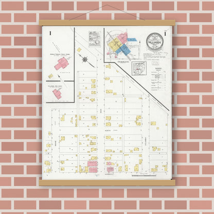 Old map wall art mockup — magnetic wood frame on brick wall — Sanborn Fire Insurance Map from Hilliards, Franklin County, Ohio (1929) - Complete Map Set