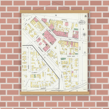 Old map wall art mockup — magnetic wood frame on brick wall — Sanborn Fire Insurance Map from Marinette, Marinette County, Wisconsin (1901), Sheet #0006
