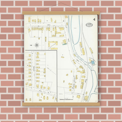Old map wall art mockup — magnetic wood frame on brick wall — Sanborn Fire Insurance Map from Butler, Morris County, New Jersey (1905), Sheet #0004