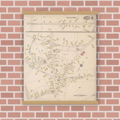 Old map wall art mockup — magnetic wood frame on brick wall — Sanborn Fire Insurance Map from Groton, Middlesex County, Massachusetts (1921), Sheet #0002