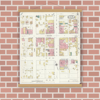 Old map wall art mockup — magnetic wood frame on brick wall — Sanborn Fire Insurance Map from Little Falls, Morrison County, Minnesota (1909), Sheet #0003