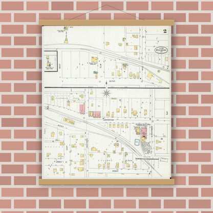 Old map wall art mockup — magnetic wood frame on brick wall — Sanborn Fire Insurance Map from Richmond, Ray County, Missouri (1899), Sheet #0002