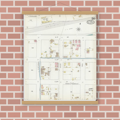 Old map wall art mockup — magnetic wood frame on brick wall — Sanborn Fire Insurance Map from El Paso, El Paso County, Texas (1893), Sheet #0020