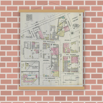 Old map wall art mockup — magnetic wood frame on brick wall — Sanborn Fire Insurance Map from El Paso, El Paso County, Texas (1883), Sheet #0002
