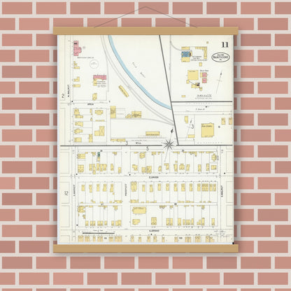 Old map wall art mockup — magnetic wood frame on brick wall — Sanborn Fire Insurance Map from Nanticoke, Luzerne County, Pennsylvania (1903), Sheet #0011