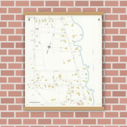Old map wall art mockup — magnetic wood frame on brick wall — Sanborn Fire Insurance Map from Marion, Plymouth County, Massachusetts (1933), Sheet #0004