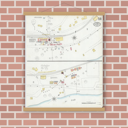 Old map wall art mockup — magnetic wood frame on brick wall — Sanborn Fire Insurance Map from Oil City, Venango County, Pennsylvania (1901), Sheet #0011