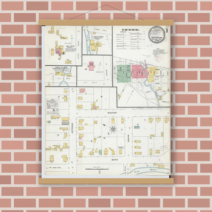 Old map wall art mockup — magnetic wood frame on brick wall — Sanborn Fire Insurance Map from Manchester, Washtenaw County, Michigan (1899) - Complete Map Set
