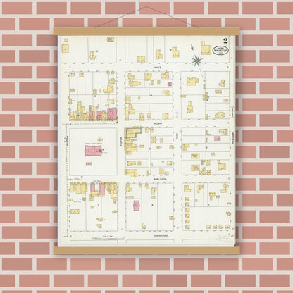 Old map wall art mockup — magnetic wood frame on brick wall — Sanborn Fire Insurance Map from Wharton, Wharton County, Texas (1906), Sheet #0002