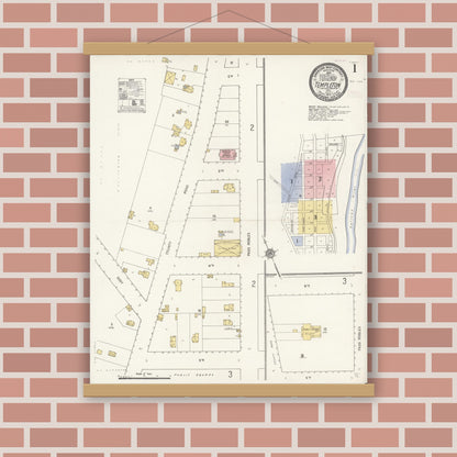 Old map wall art mockup — magnetic wood frame on brick wall — Sanborn Fire Insurance Map from Templeton, San Luis Obispo County, California (1910) - Complete Map Set